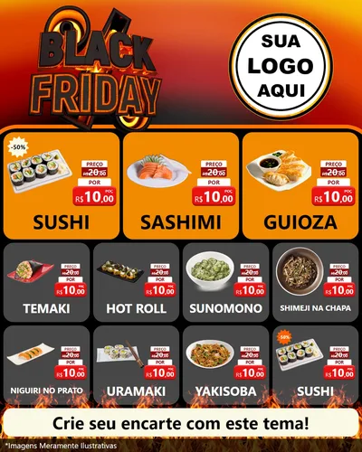 Modelo de Rede Social para Feed Instagram com o tema Black Friday para Comida japonesa