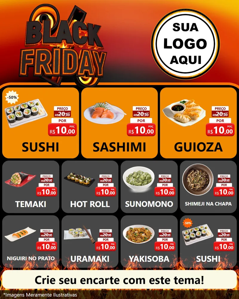 Modelo de Rede Social para Feed Instagram com o tema Black Friday para Comida japonesa