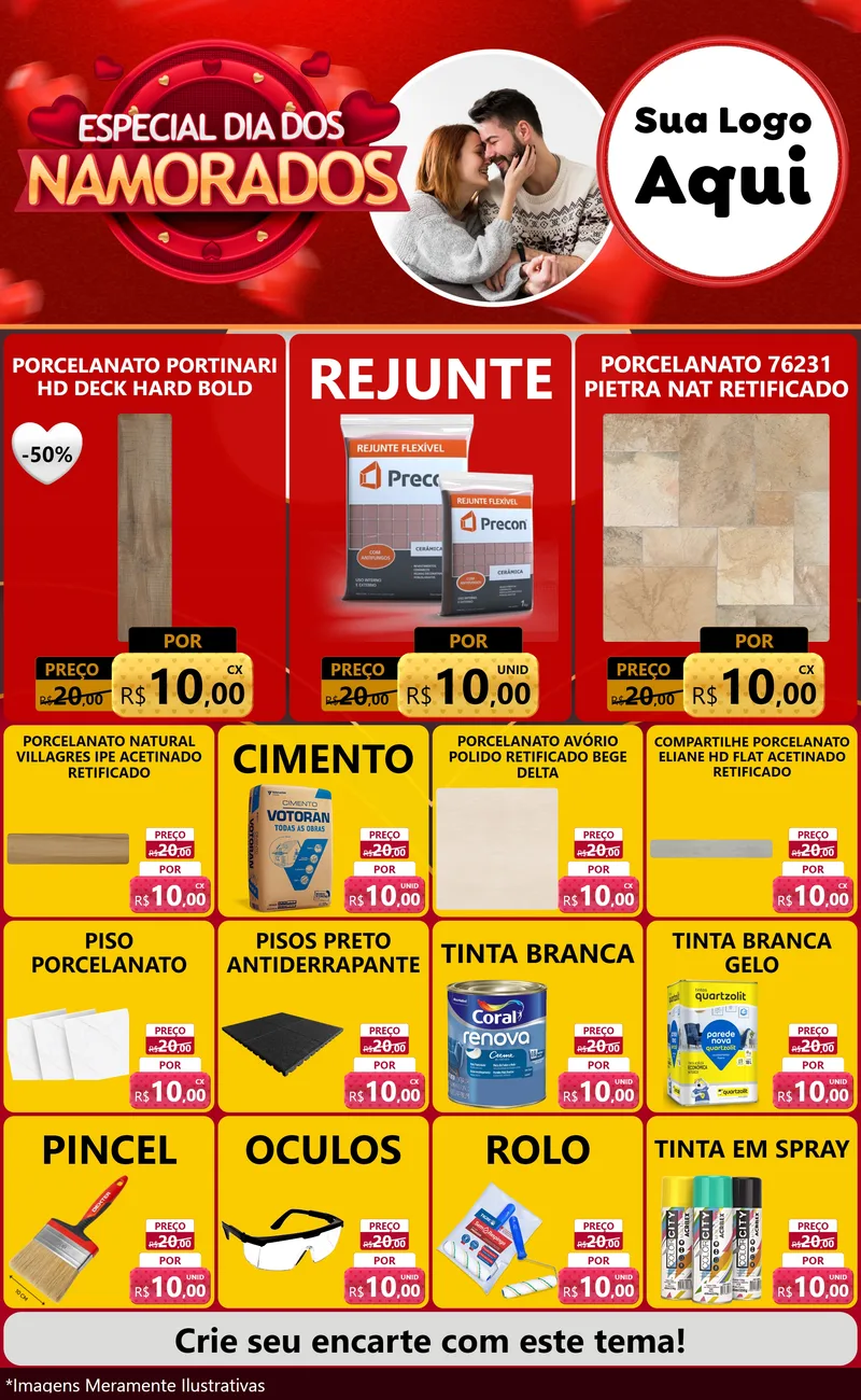 Modelo de Encarte para Encarte Grande com o tema Especial Dia Dos Namorados para Pisos e revestimentos