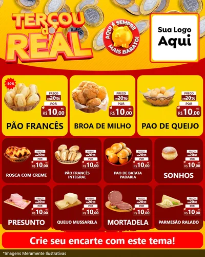 Modelo de Rede Social para Feed Instagram com o tema Terçou do Real para Padaria