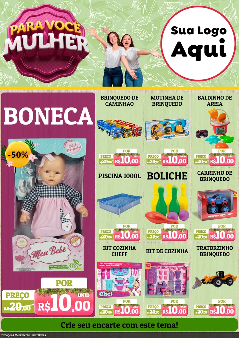 Modelo de Encarte para Encarte A4 Vertical com o tema Para Você Mulher para Brinquedos