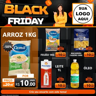 Modelo de Rede Social para Feed Facebook com o tema Black Friday para Supermercado