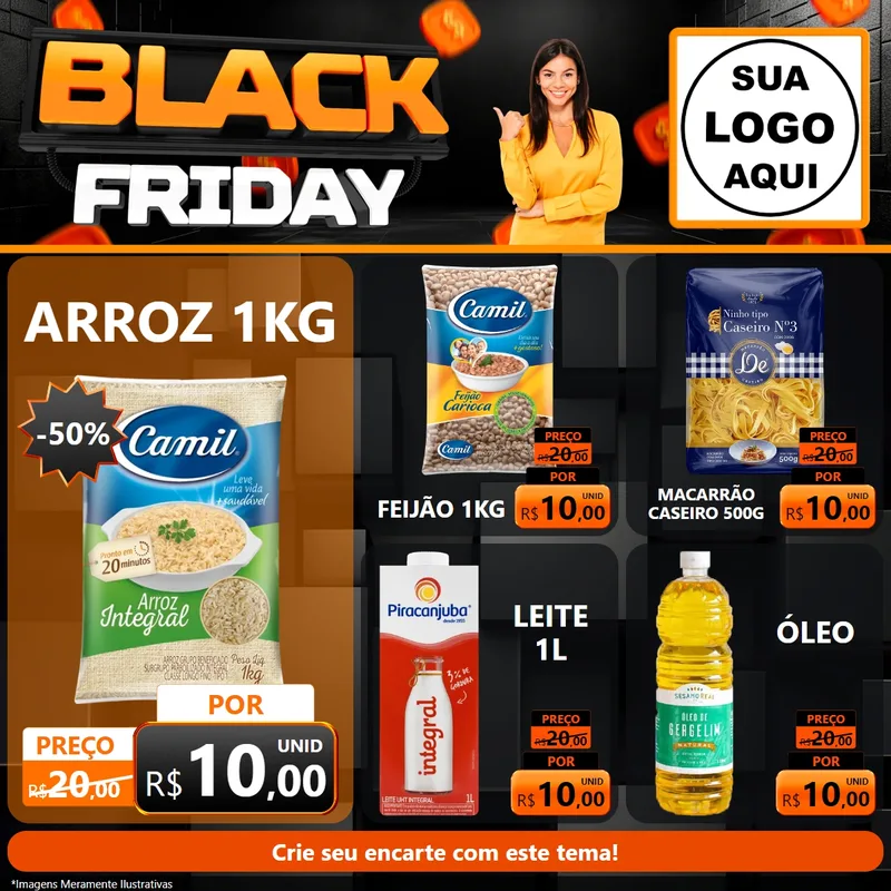 Modelo de Rede Social para Feed Facebook com o tema Black Friday para Supermercado