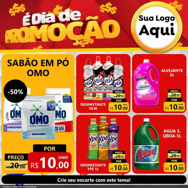 Modelo de Rede Social para Feed Facebook com o tema É Dia De Promoção para Produtos de Limpeza