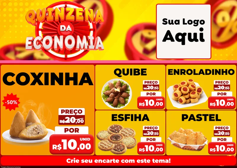 Modelo de Encarte para Encarte A4 Horizontal com o tema Quinzena Da Economia para Salgadaria