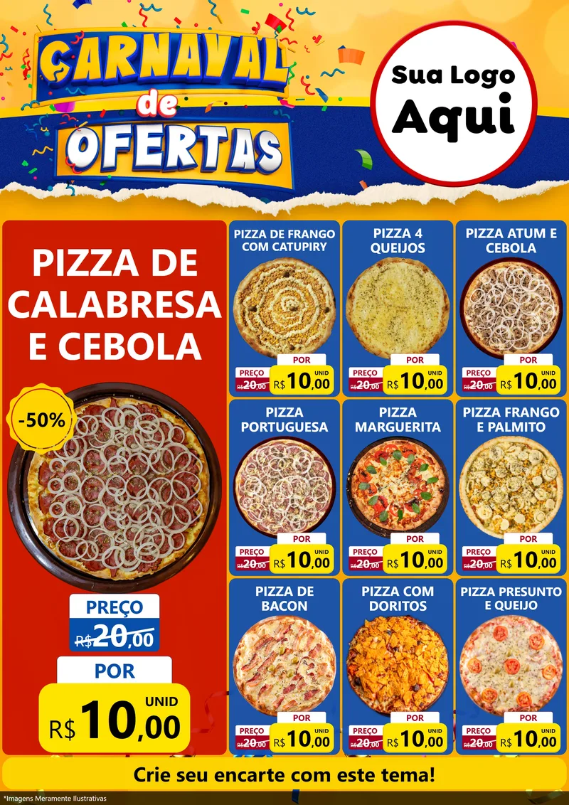 Modelo de Encarte para Encarte A4 Vertical com o tema Carnaval de Ofertas para Pizzaria