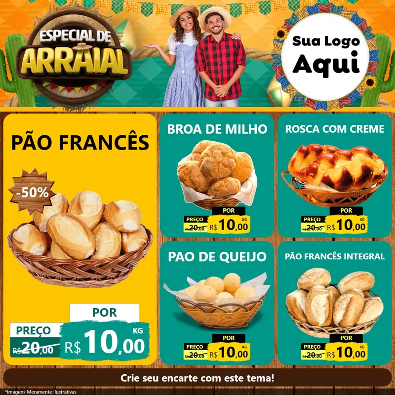 Modelo de Rede Social para Feed Facebook com o tema Especial De Arraial para Padaria