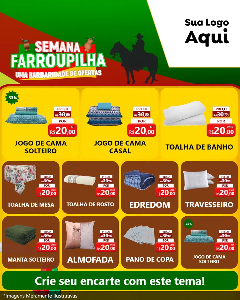 Modelo de Rede Social para Feed Instagram com o tema Semana Farroupilha - Uma Barbaridade de Ofertas para Cama, Mesa e Banho