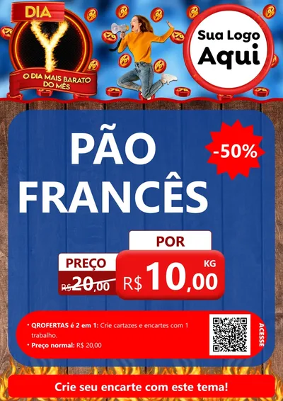 Modelo de Cartaz para Cartaz A4 Vertical com o tema Dia Y - O Dia Mais Barato Do Mês para Padaria
