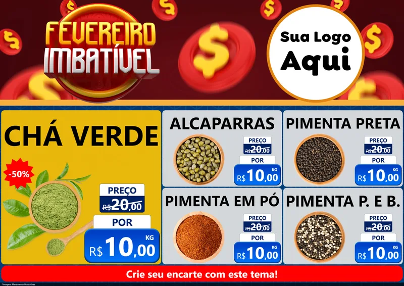 Modelo de Encarte para Encarte A4 Horizontal com o tema Fevereiro Imbatível para Produtos Naturais