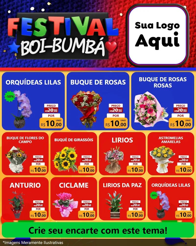 Modelo de Rede Social para Feed Instagram com o tema Festival Boi-Bumbá para Floricultura e jardim