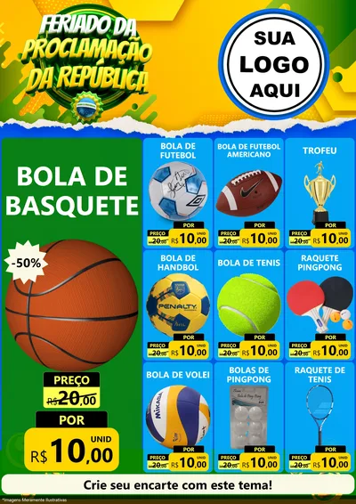 Modelo de Encarte para Encarte A4 Vertical com o tema Feriado da Proclamação da República para Artigos Esportivos
