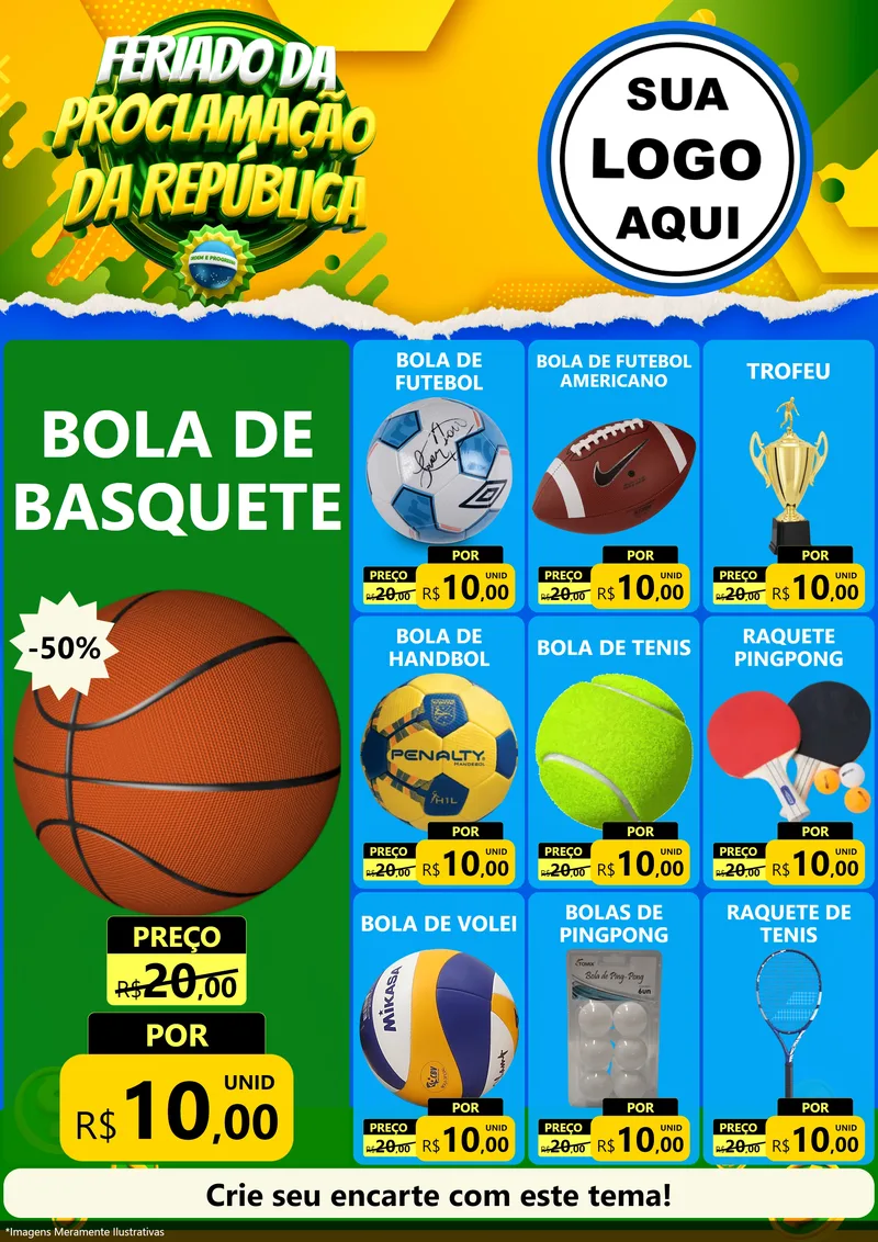 Modelo de Encarte para Encarte A4 Vertical com o tema Feriado da Proclamação da República para Artigos Esportivos