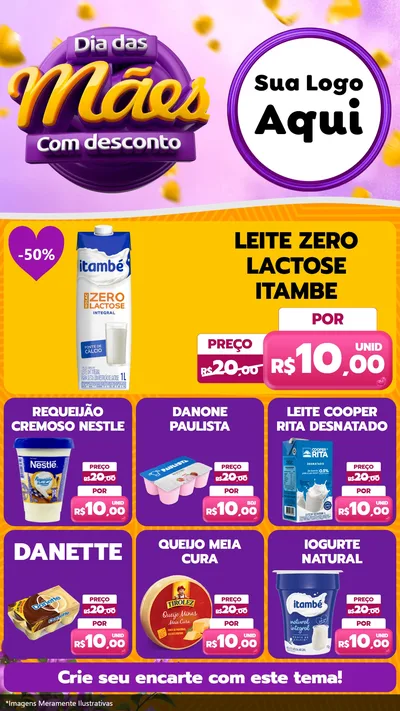 Modelo de Rede Social para Stories com o tema Dia das Mães com Desconto para Frios e Laticínios