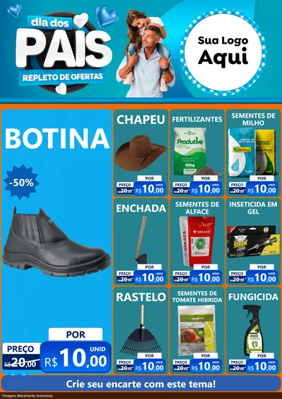 Modelo de Encarte para Encarte A4 Vertical com o tema Dia Dos Pais Repleto de Ofertas para Agropecuária