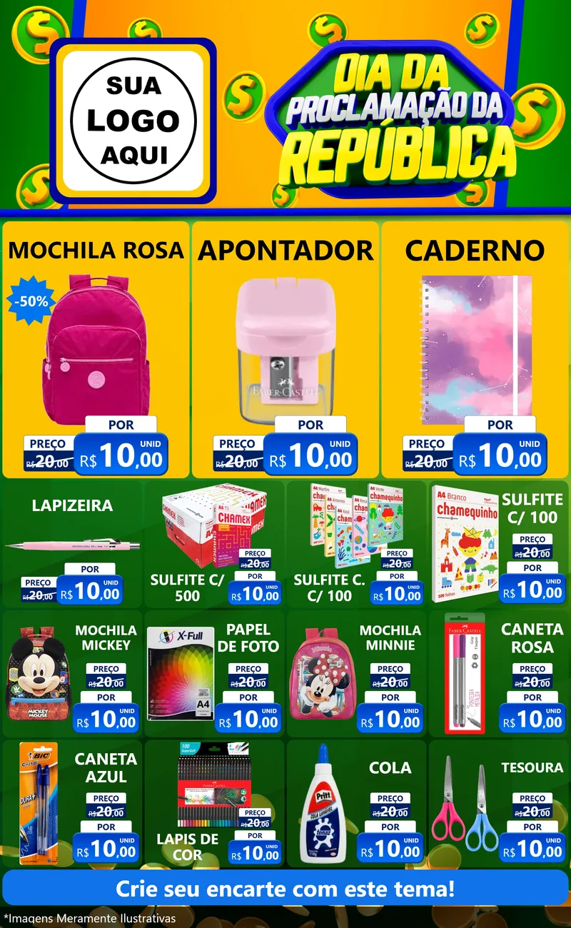 Modelo de Encarte para Encarte Grande com o tema Dia Da Proclamação da República para Papelaria