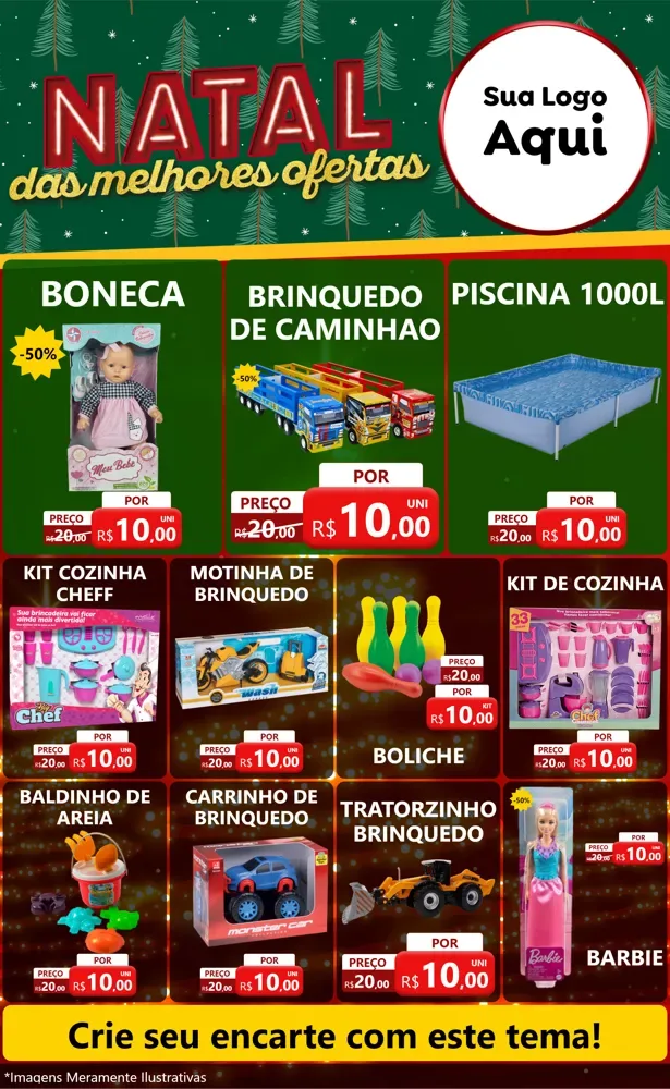 Modelo de Encarte para Encarte Grande com o tema Natal das Melhores Ofertas para Brinquedos