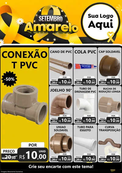 Modelo de Encarte para Encarte A4 Vertical com o tema Setembro Amarelo para Tubos e conexões