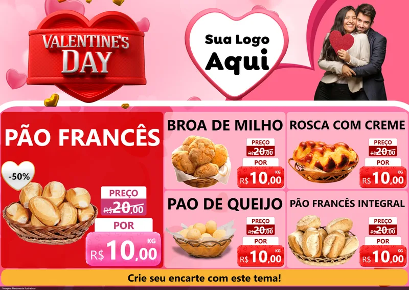 Modelo de Encarte para Encarte A4 Horizontal com o tema Valentine's Day para Padaria