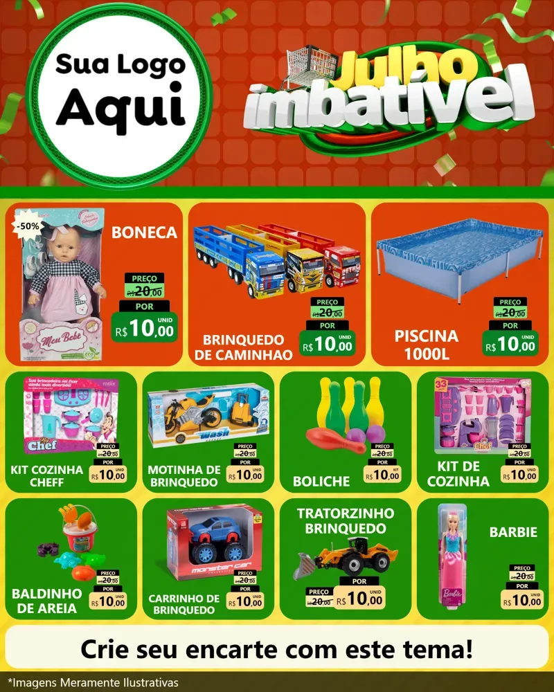 Modelo de Rede Social para Feed Instagram com o tema Julho Imbatível para Brinquedos