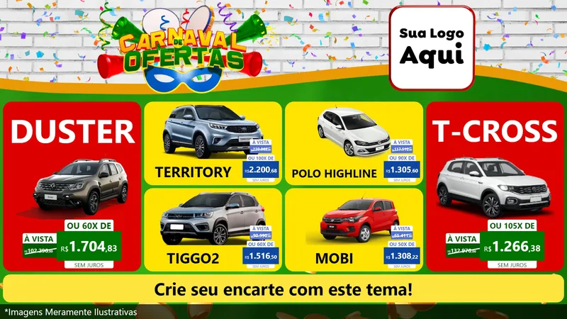 Modelo de TV para TV Horizontal com o tema Carnaval de Ofertas para Concessionaria de Carros