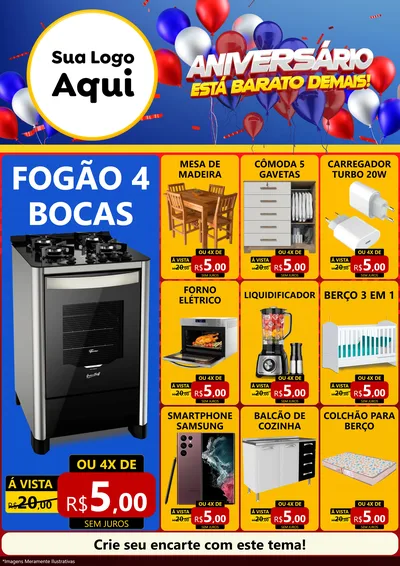 Modelo de Encarte para Encarte A4 Vertical com o tema Aniversário para Móveis e Eletro