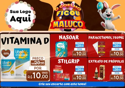 Modelo de Encarte para Encarte A4 Horizontal com o tema O Coelho Ficou Maluco - Páscoa para Farmácia