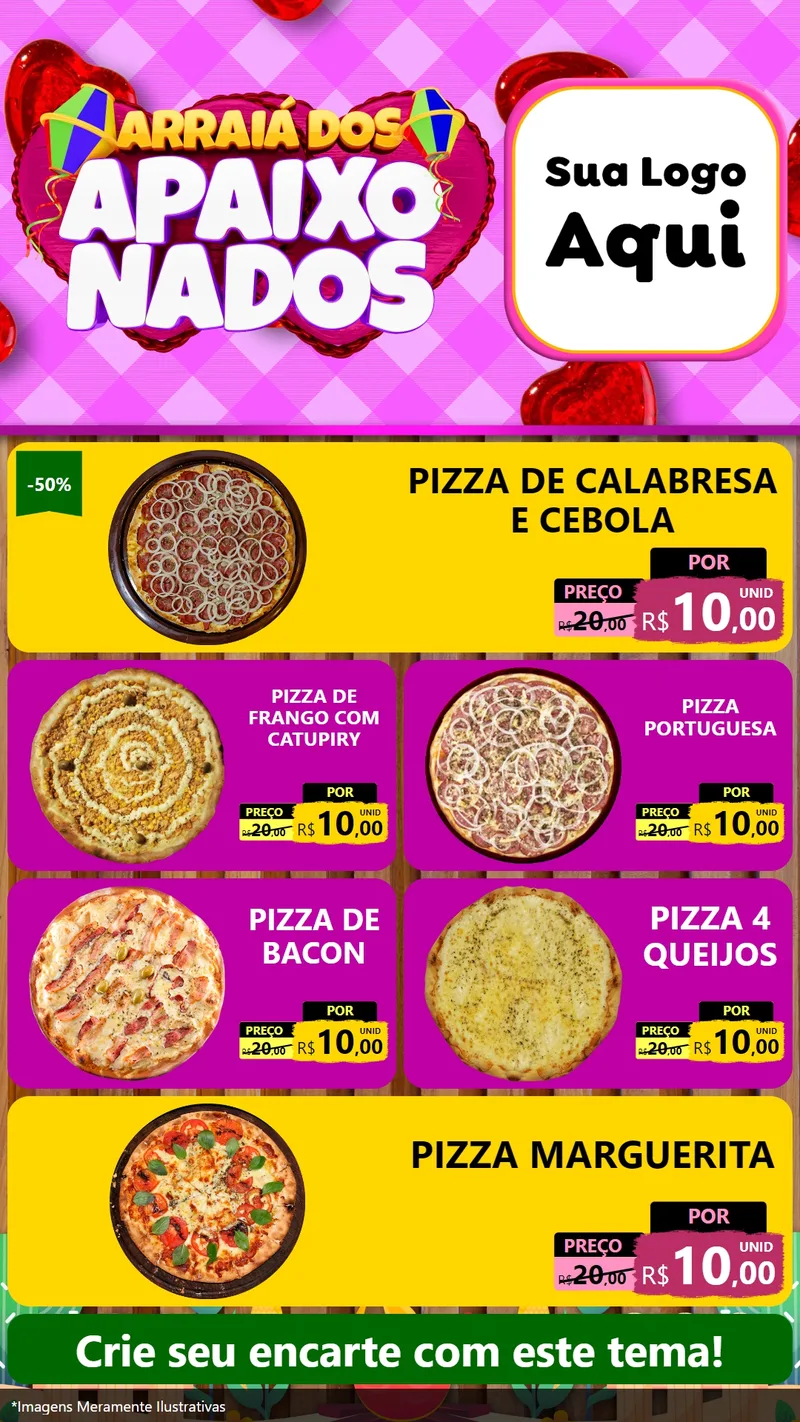 Modelo de TV para TV Vertical com o tema Arraiá dos Apaixonados para Pizzaria