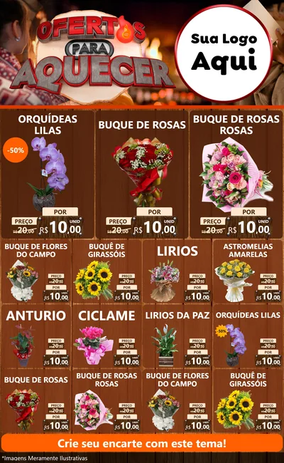 Modelo de Encarte para Encarte Grande com o tema Ofertas Para Aquecer para Floricultura e jardim