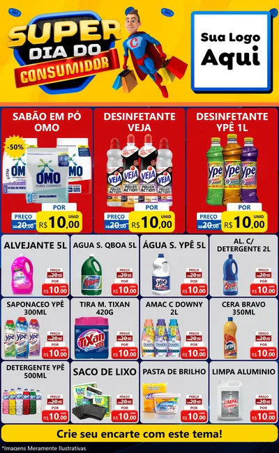 Modelo de Encarte para Encarte Grande com o tema Super Dia do Consumidor para Produtos de Limpeza