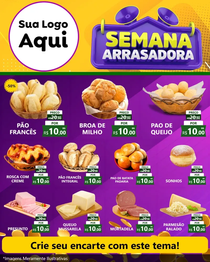 Modelo de Rede Social para Feed Instagram com o tema Semana Arrasadora para Padaria