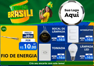 Modelo de Encarte para Encarte A4 Horizontal com o tema Vamos Brasil - Copa para Materiais Elétricos