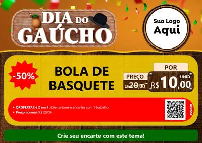 Modelo de Cartaz para Cartaz A4 Horizontal com o tema Dia do Gaúcho para Artigos Esportivos