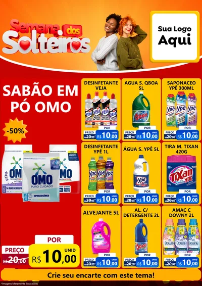 Modelo de Encarte para Encarte A4 Vertical com o tema Semana dos Solteiros para Produtos de Limpeza