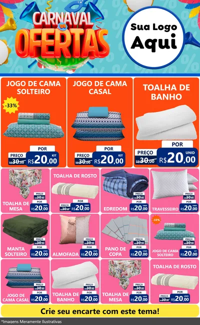 Modelo de Encarte para Encarte Grande com o tema Carnaval de Ofertas para Cama, Mesa e Banho
