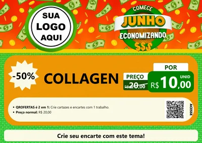 Modelo de Cartaz para Cartaz A4 Horizontal com o tema Comece Junho Economizando para Suplementos alimentares