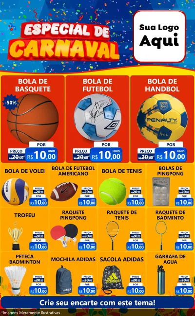 Modelo de Encarte para Encarte Grande com o tema Especial de Carnaval para Artigos Esportivos