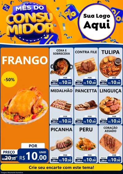 Modelo de Encarte para Encarte A4 Vertical com o tema Mês do Consumidor para Assados