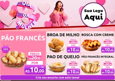 Modelo de Encarte para Encarte A4 Horizontal com o tema Dia da Mulher para Padaria