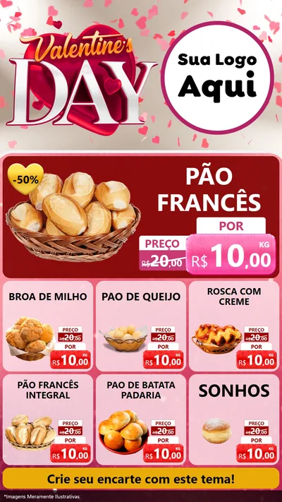 Modelo de Rede Social para Stories com o tema Valentine's Day para Padaria