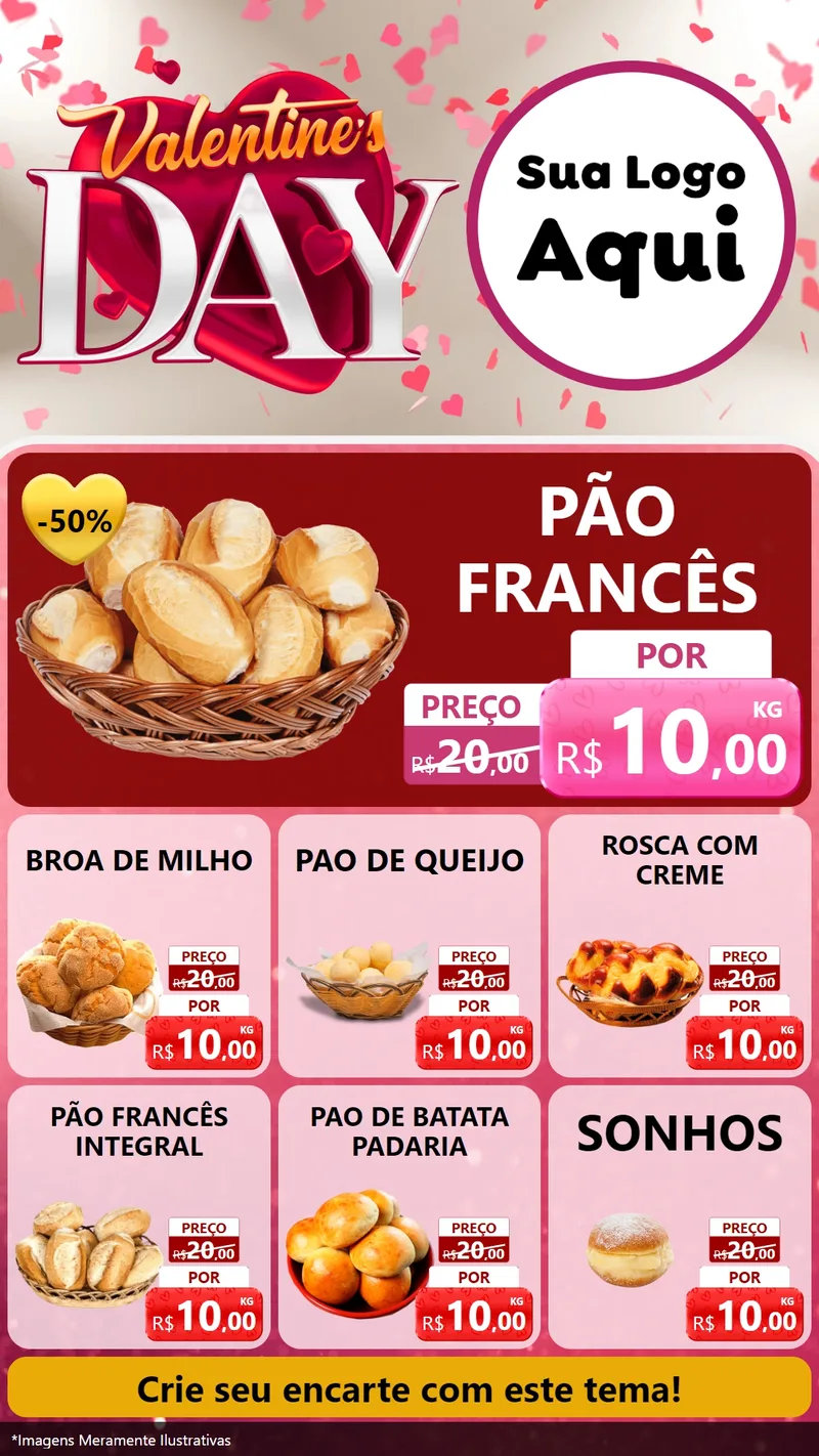 Modelo de Rede Social para Stories com o tema Valentine's Day para Padaria