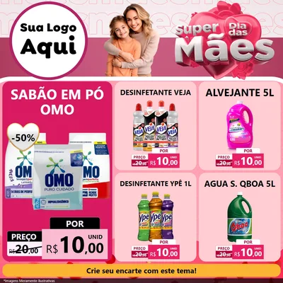 Modelo de Rede Social para Feed Facebook com o tema Super Dia Das Mães para Produtos de Limpeza