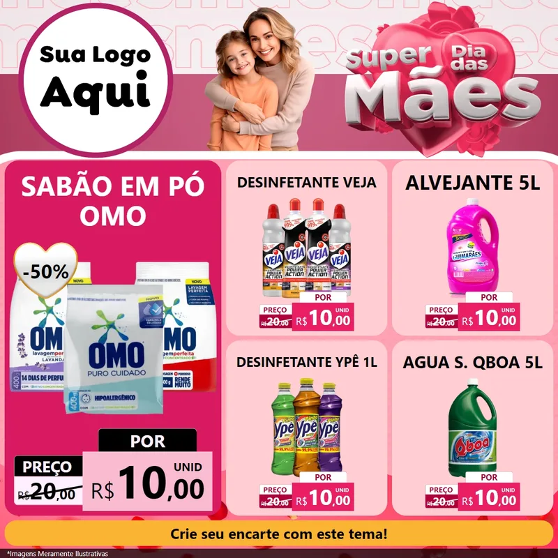 Modelo de Rede Social para Feed Facebook com o tema Super Dia Das Mães para Produtos de Limpeza