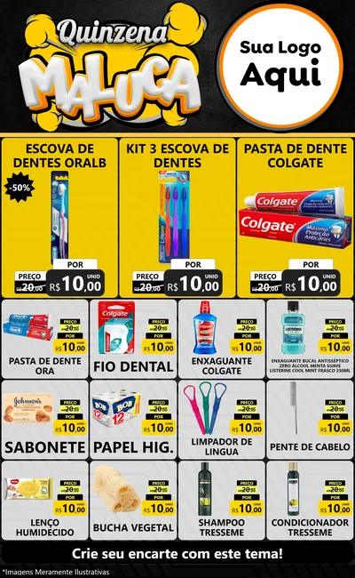 Modelo de Encarte para Encarte Grande com o tema Quinzena Maluca para Higiene Pessoal