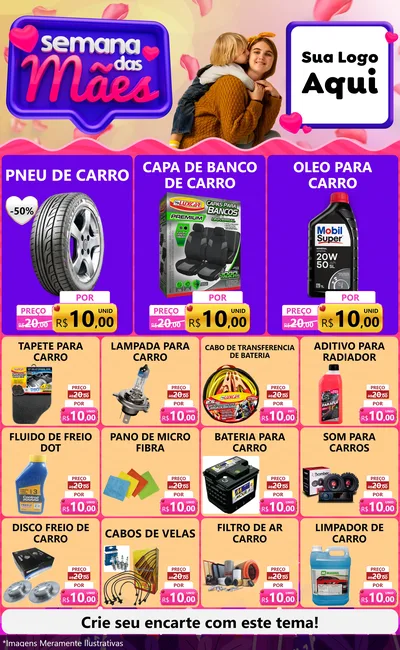 Modelo de Encarte para Encarte Grande com o tema Semana das Mães para Auto peças