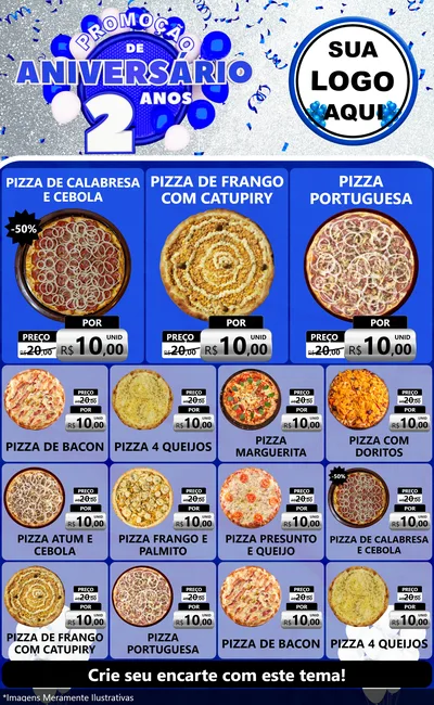 Modelo de Encarte para Encarte Grande com o tema Promoção de Aniversário - 2 Anos para Pizzaria