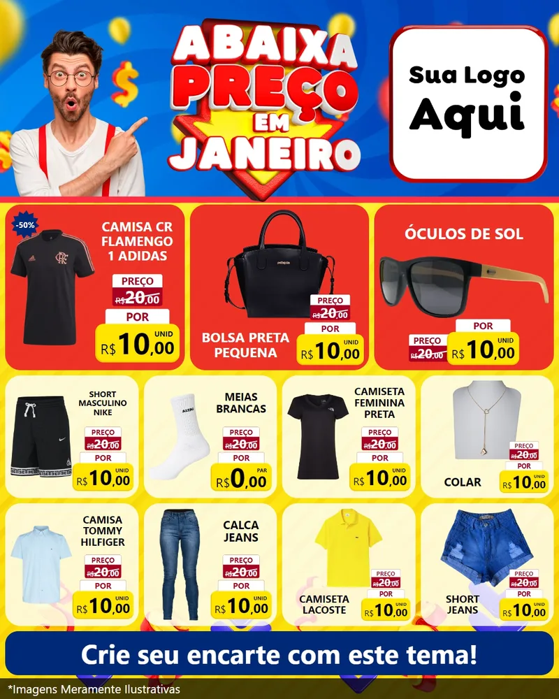 Modelo de Rede Social para Feed Instagram com o tema Abaixa Preço em Janeiro para Roupas e acessórios