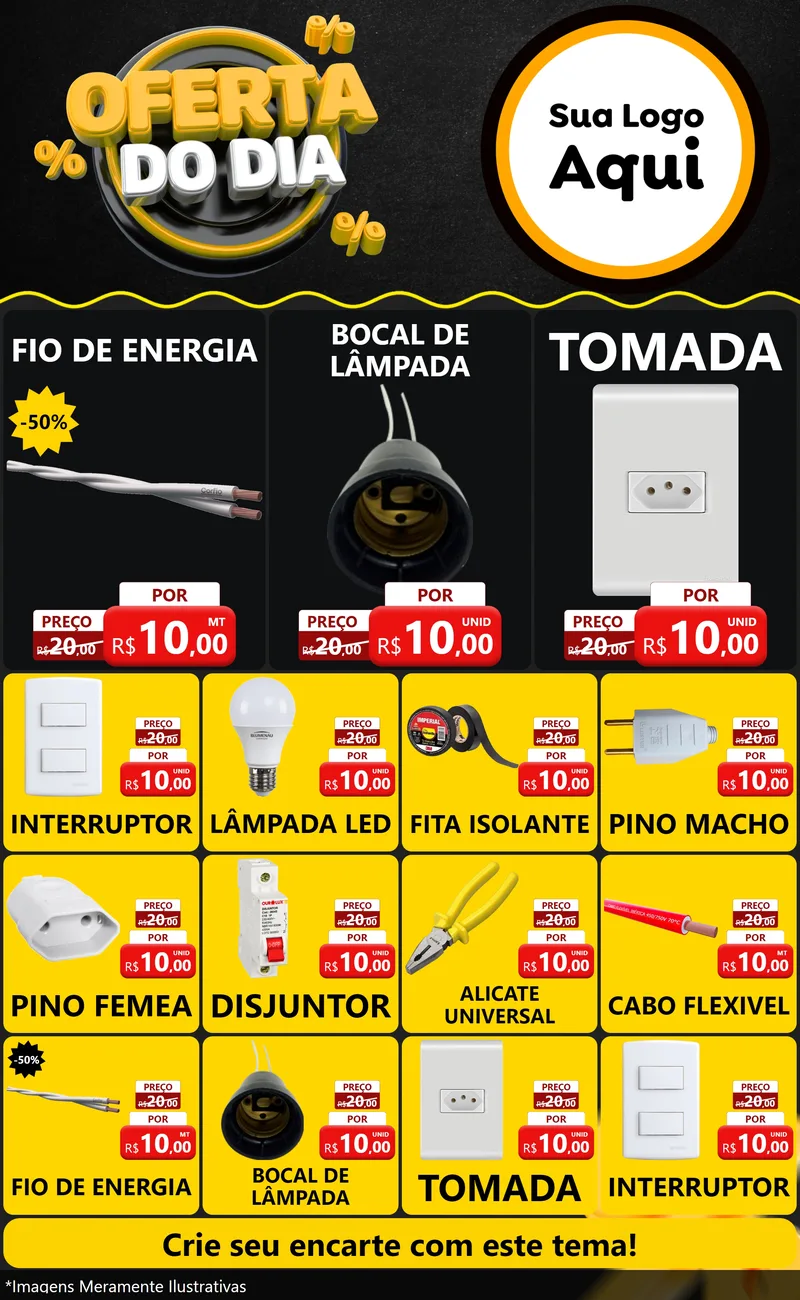 Modelo de Encarte para Encarte Grande com o tema Oferta Do Dia para Materiais Elétricos