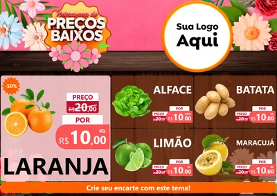 Modelo de Encarte para Encarte A4 Horizontal com o tema Primavera de Preços Baixos para Hortifrúti