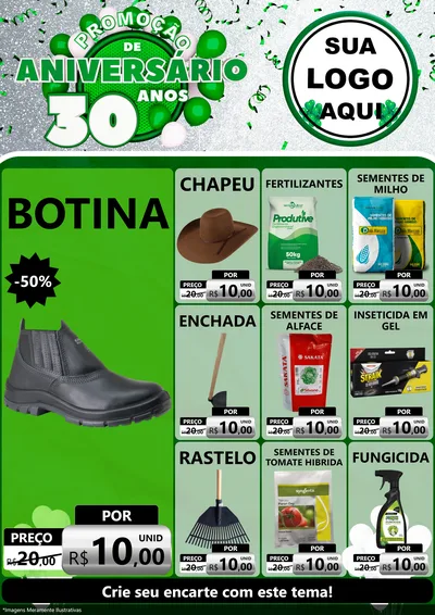 Modelo de Encarte para Encarte A4 Vertical com o tema Promoção de Aniversário - 30 Anos para Agropecuária